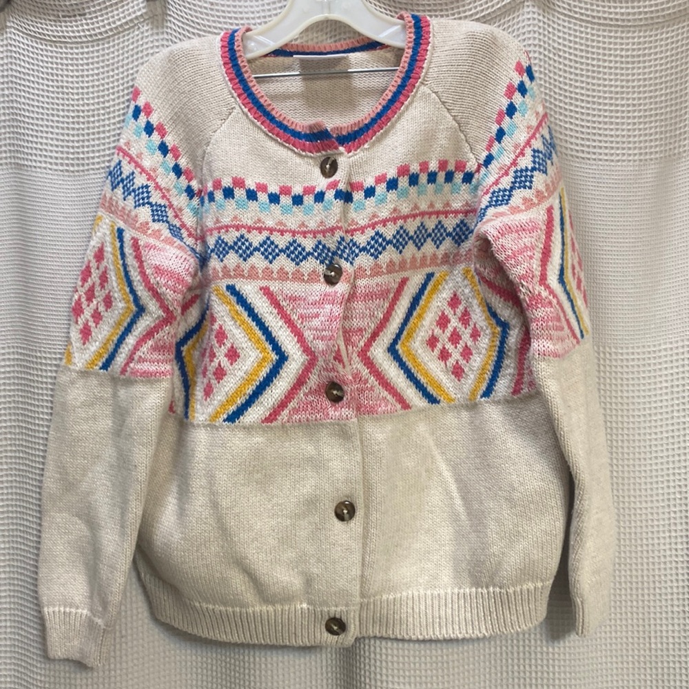 Hanna Andersson Cardigan Sweater, Cotton, Fair Isle